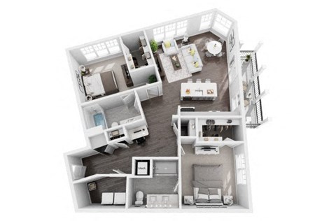 2 bed 2 bath 1272 sf 3d floor plan at St. Mary's Square North